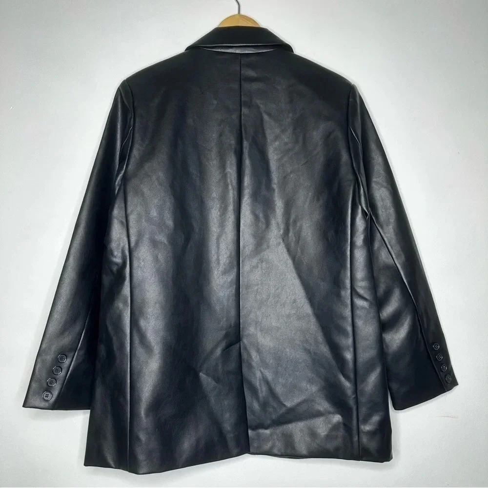 Rebecca Minkoff NWT Black Faux Leather Blazer Size Large - Picture 7 of 9